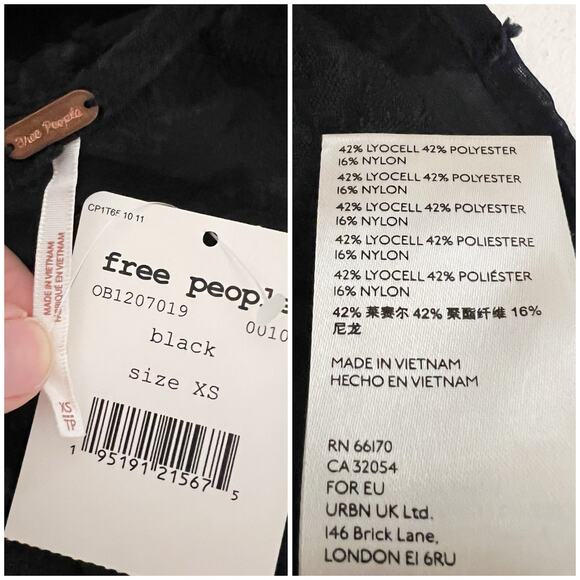 NEW Free People | Callie Puff Sleeve Flocked Open Tie Back Peplum Crop Top XS - Picture 11 of 12